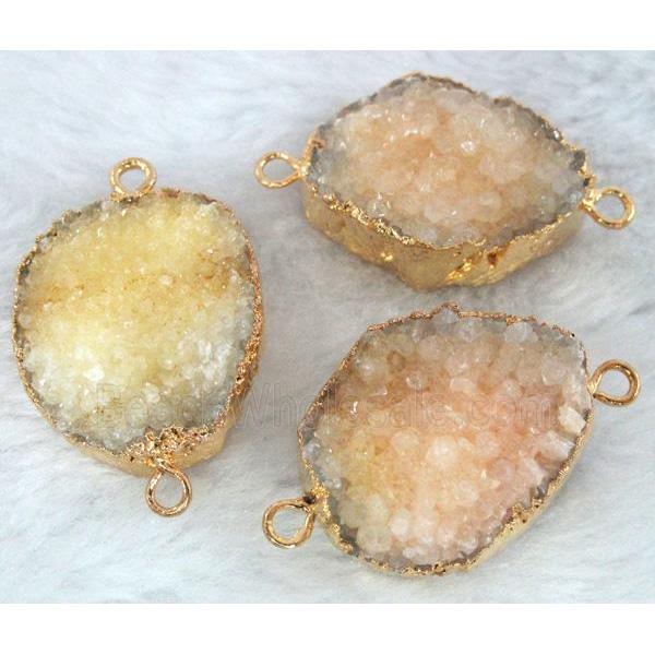 orange druzy quartz connector, gold plated