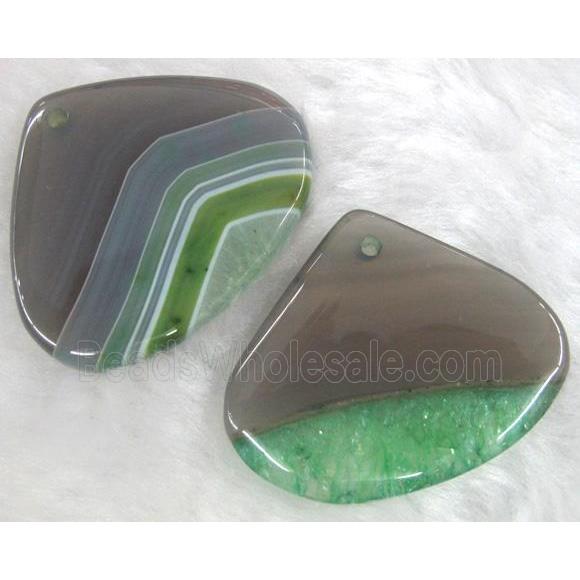 agate pendant, teardrop, slice, green