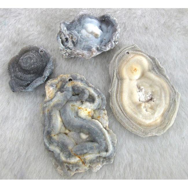 natural solar agate druzy pendant, freeform