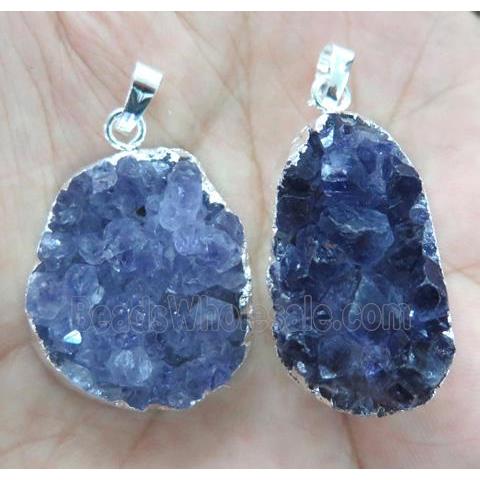druzy amethyst pendant with point cluster, freeform