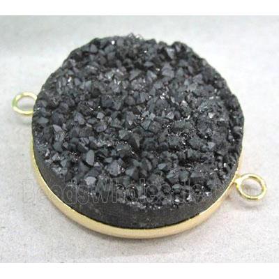 black druzy quartz connector, gold plated