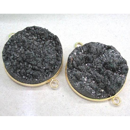 black druzy quartz connector, gold plated