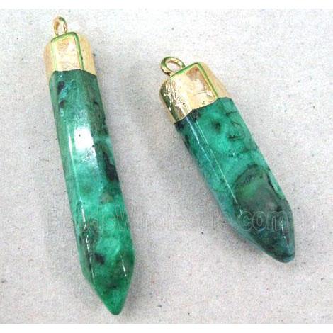 Clear Quartz bullet pendant, green electroplated