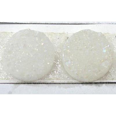 white quartz druzy cabochon, flat-round, AB-color