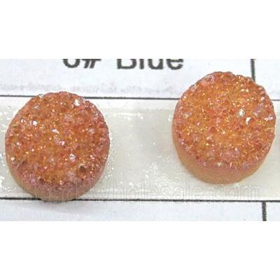 quartz druzy cabochon, flat-round, pink electroplated