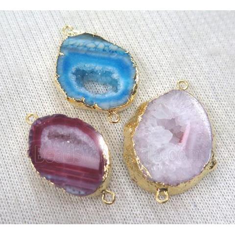 druzy agate connector, freeform slice, mixed color
