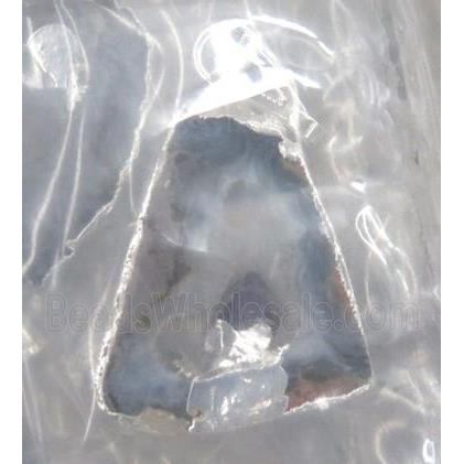druzy agate slice pendant, freeform, paved gems, silver plated