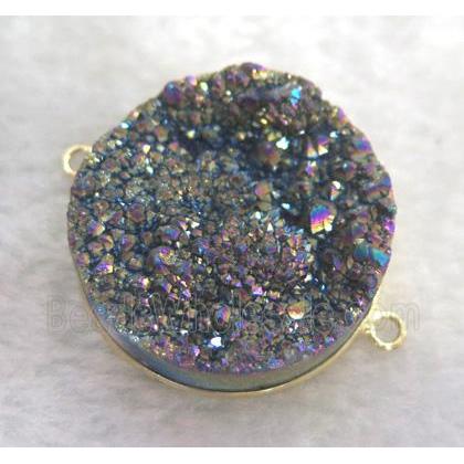 druzy quartz connector, rainbow electroplated