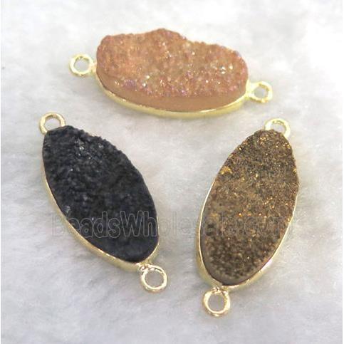 druzy quartz connector, oval, mixed color