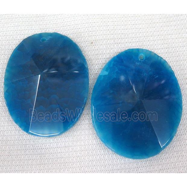 agate slice pendant, freeform, point, blue