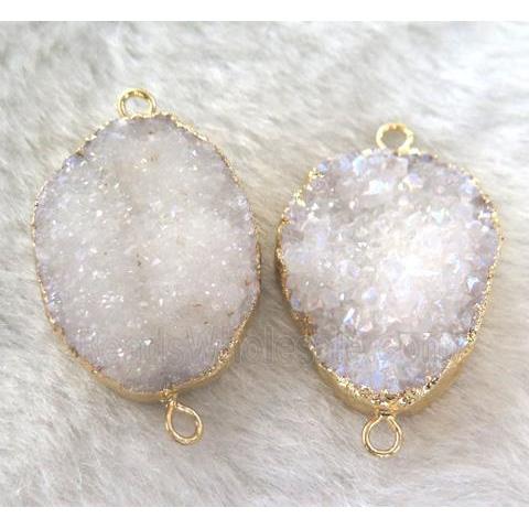 quartz druzy connector, freeform, white AB-color