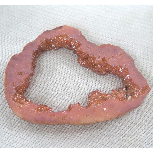 druzy agate pendant, slice, freeform, no-hole, pink
