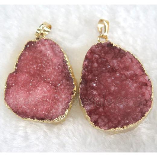 red druzy quartz pendant, freeform