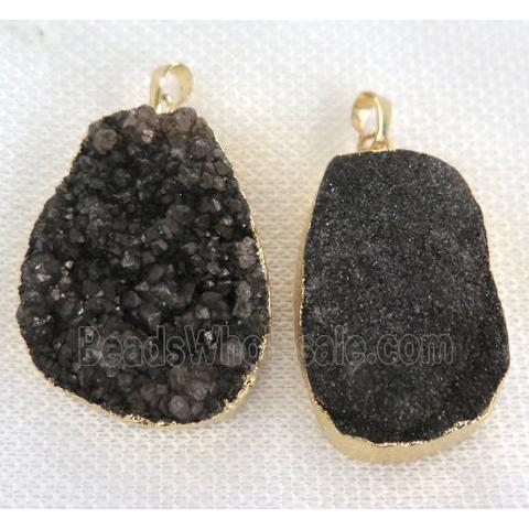 black druzy quartz pendant, freeform