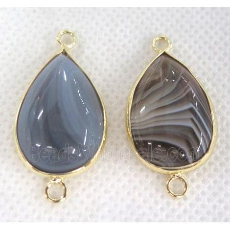 botswana agate connector, flat back, teardrop