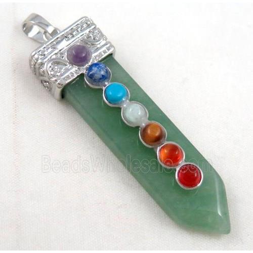 Green Aventurine Chakra pendant, paved gems, bullet