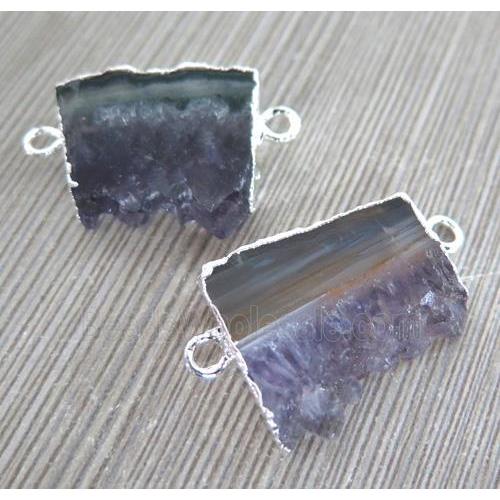 druzy amethyst slab pendant with 2-loops, freeform, silver plated