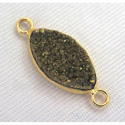 druzy quartz connector, oval, gold electroplated