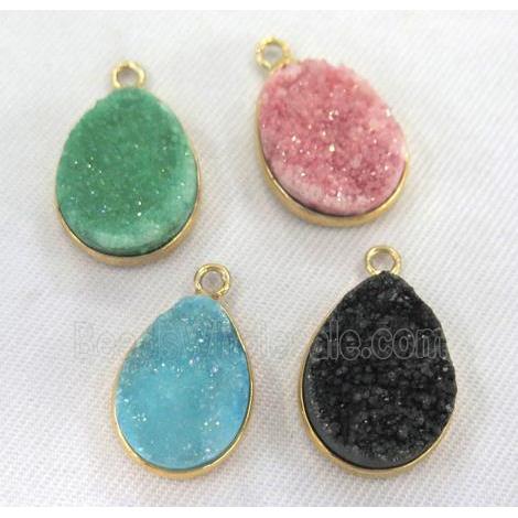 mixed druzy quartz pendant, teardrop