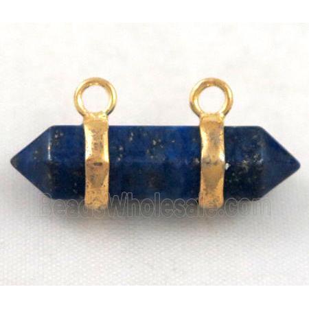 lapis lazuli pendant with 2-holes, bullet, gold plated