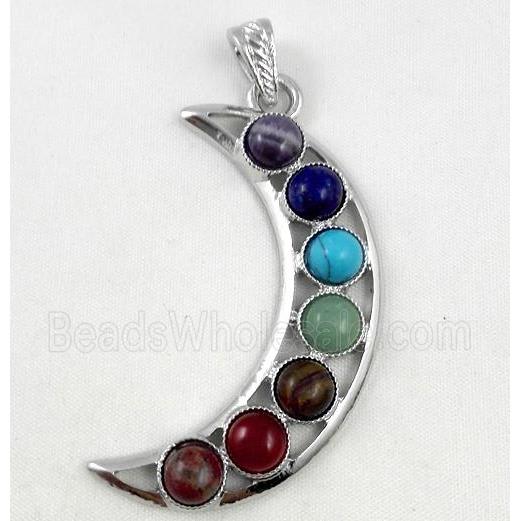 mixed gemstone pendant, moon-shaped