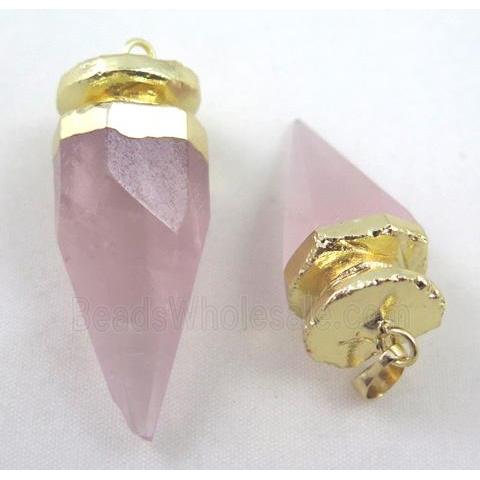 Rose Quartz pendant, bullet, gold plated