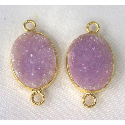 quartz druzy connector, oval, purple AB-color