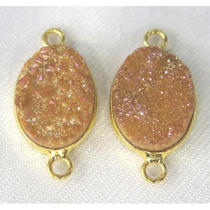 druzy quartz connector, oval, pink AB-color