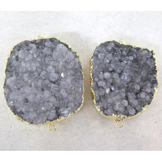 gray Quartz Druzy connector, freeform, gold plated