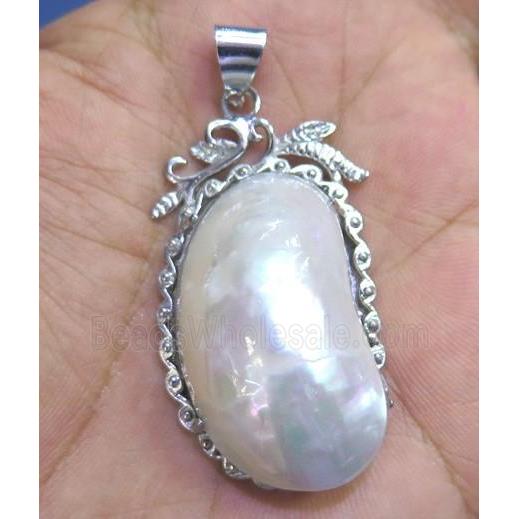 white shell pearl pendant, freeform