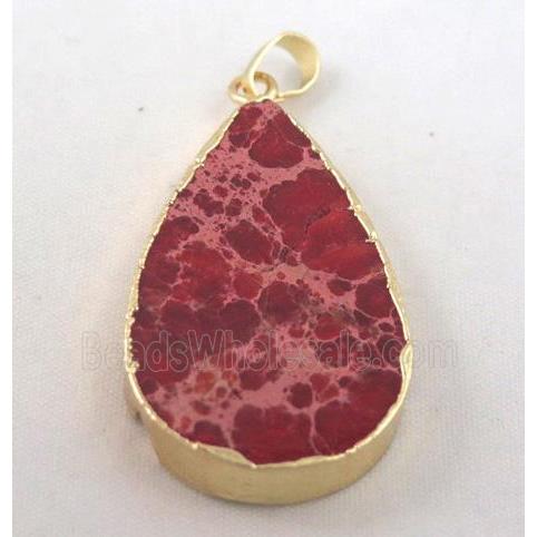 Sea Sediment jasper pendant, teardrop, red