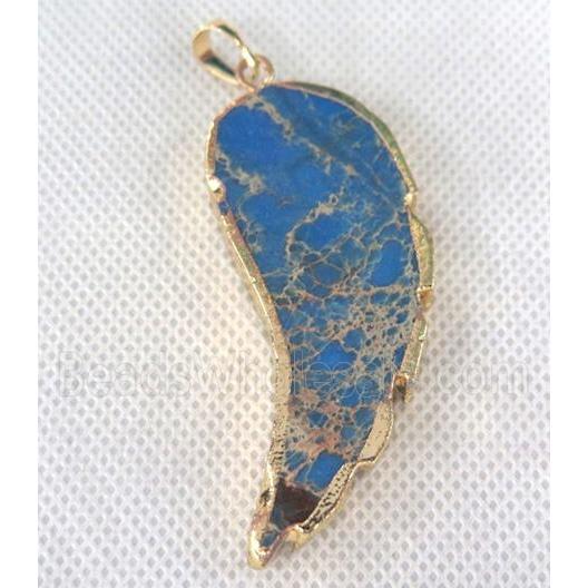 Sea Sediment jasper pendant, angel wing, blue
