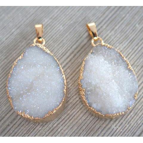 druz quartz pendant, freeform, AB color