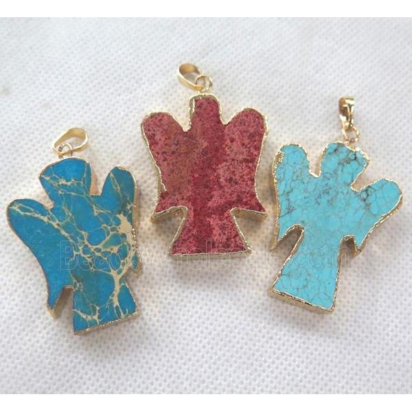 Sea Sediment Jasper angel pendant, mixed color