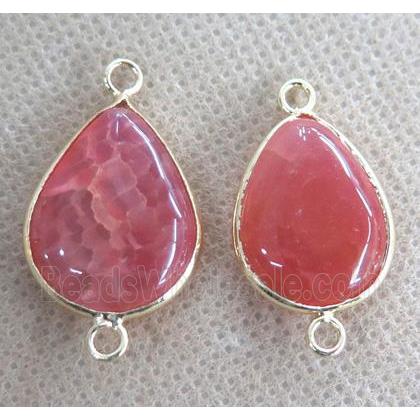 red Agate Connector, teardrop, gold plated