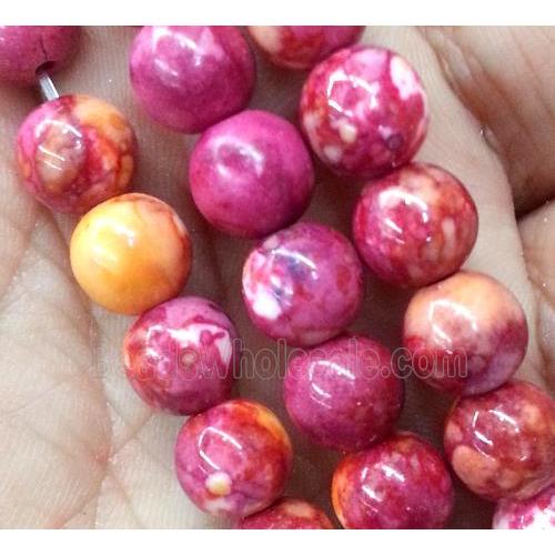 Rainforest jasper bead, round, stability, hot-pink