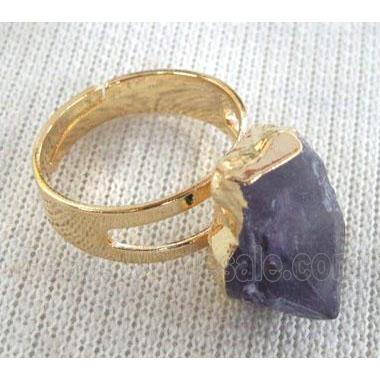 point amethyst ring, adjustable, gold plated