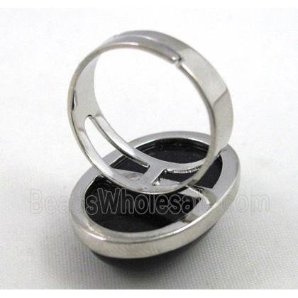 Blue SandStone ring, adjustable, copper, platinum plated