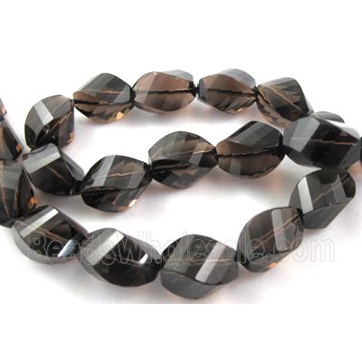Smoky Quartz, faceted, twist bead