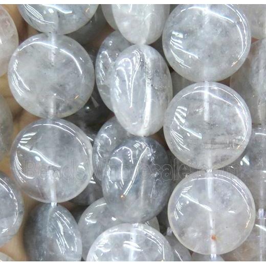natural cloudy quartz bead, flat-round