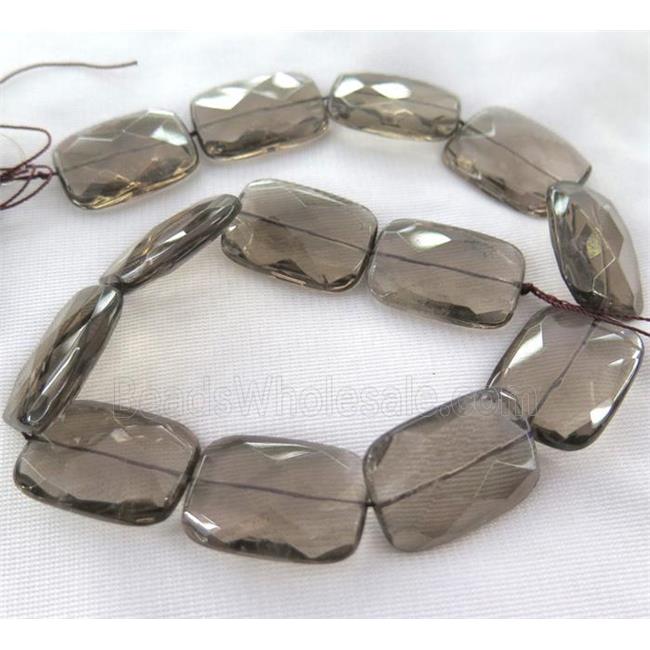smoky quartz bead, faceted rectangle