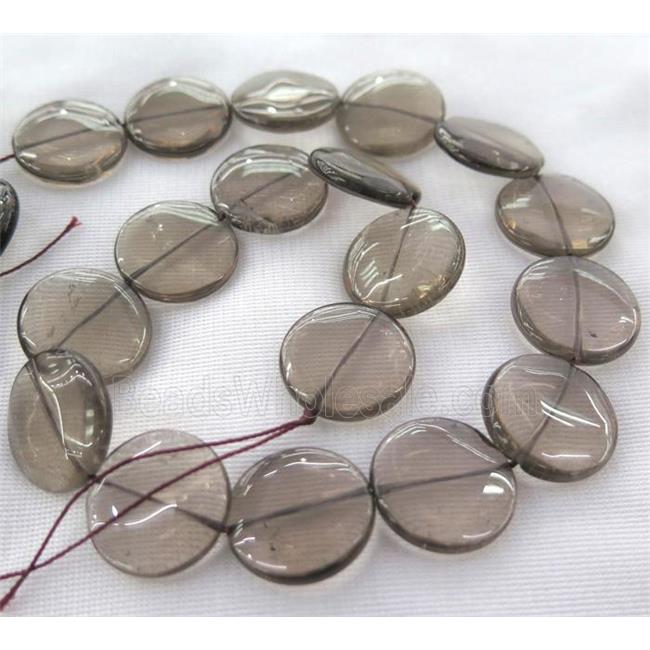 smoky quartz bead, flat round