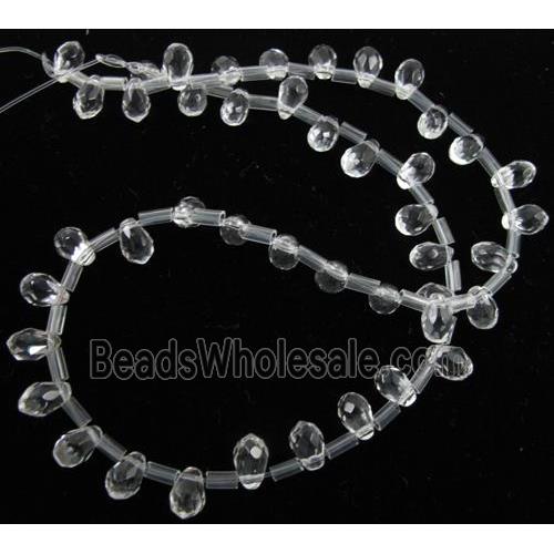 Natural Clear Quartz Bead, faceted teardrop