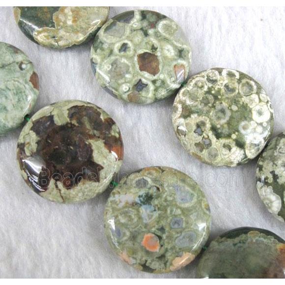 natural Rhyolite beads, flat round, green
