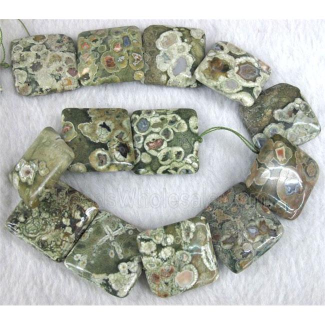 natural Rhyolite beads, green, square