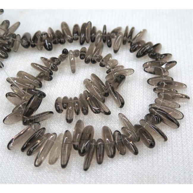 smoky quartz stick bead, chips freeform