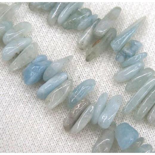 Aquamarine beads, chip, freeform stick