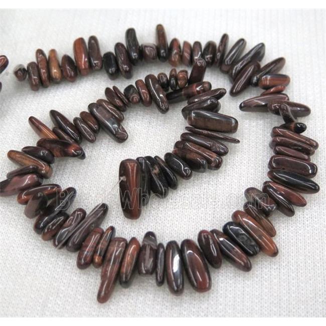 red tiger eye beads, chip, freeform stick