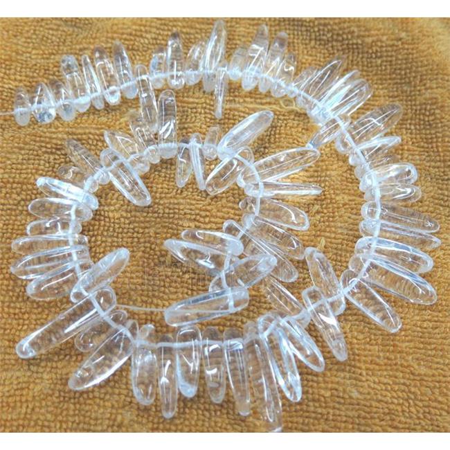 clear quartz crystal beads, synthetic, freeform stick