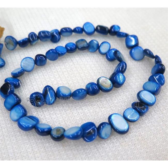 freshwater shell chip beads, freeform, rich blue